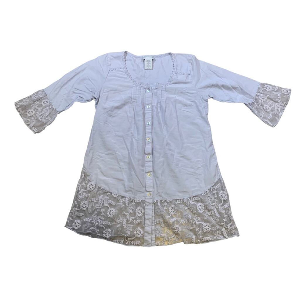 Soft Surroundings Button Down Blouse Top Silk Blend Lace Embroidery Lavender S